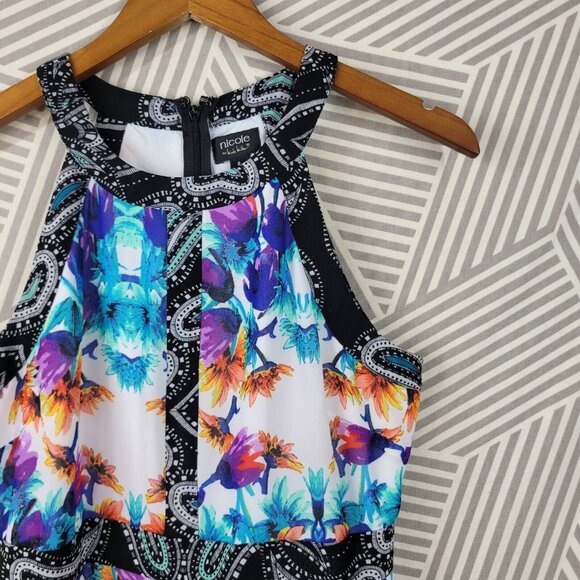 Nicole Miller Size 6 Dress Layered Sheath party Long Maxi Floral Blue Purple - Picture 5 of 8